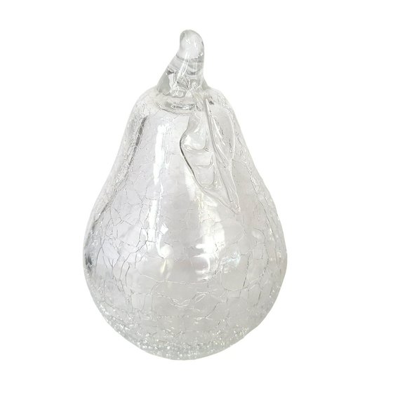 Vintage Clear Crackle Glass Hand Blown Pear 4" Decorative Figurine - Picture 2 of 5